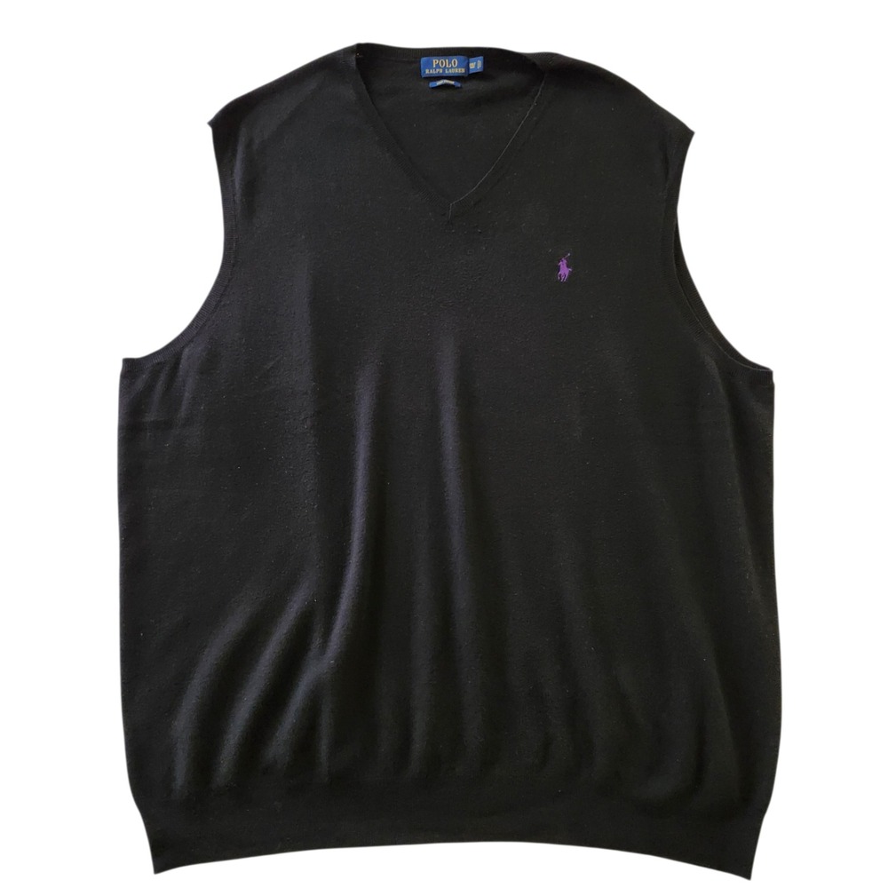Polo Ralph Lauren Mens 3XL Tall Black V Neck Pima Cotton Sweater Vest Pony Logo